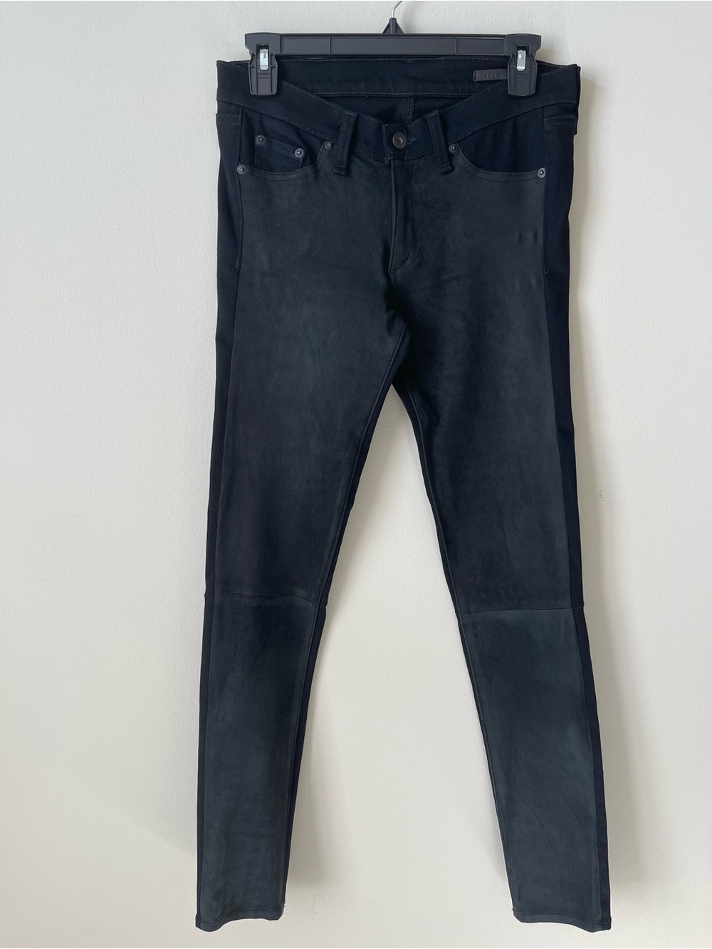 Rag & bone Women’s Lamb Leather Panel Black Skinny Jeans EUC 27”